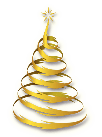 A gold christmas tree sticker on a green background.